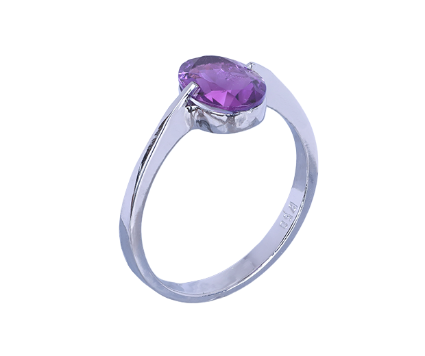 18KT WHITE GOLD RING SET WITH 01 AMETHYST 
